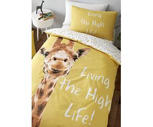 Catherine Lansfield Jirafa Easy Care - Juego de Funda nórdica para Cama Individual, Color Amarillo