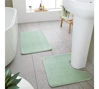 Catherine Lansfield Juego de Alfombrilla de baño y Pedestal Antibacteriano de Espuma viscoelástica, Color Verde Salvia