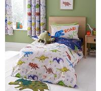 Catherine Lansfield Juego de Funda de edredón Reversible con Funda de Almohada, diseño de Dinosaurios prehistóricos, Color Natural