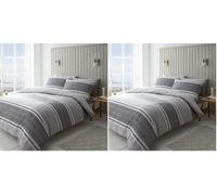 Catherine Lansfield Juego de Funda de edredón Reversible con Funda de Almohada, diseño de Rayas, Color Gris carbón (Paquete de 2)