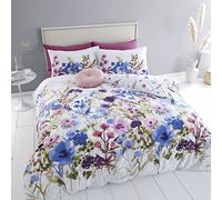 Catherine Lansfield Juego de Funda de edredón Reversible con Funda de Almohada, diseño Floral, Color Blanco