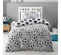 Catherine Lansfield Juego de Funda de edredón Reversible con Fundas de Almohada de algodón Cepillado con Estrellas de fútbol, Color Gris