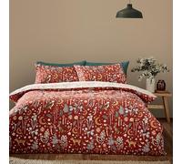 Catherine Lansfield Juego de Funda de edredón Reversible con Fundas de Almohada, diseño de Animales del crepúsculo Encantado, Color Naranja Quemado