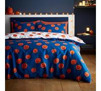 Catherine Lansfield Juego de Funda de edredón Reversible con Fundas de Almohada, diseño de Calabazas de Halloween, Color Azul Marino