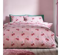 Catherine Lansfield Juego de Funda de edredón Reversible con Fundas de Almohada, diseño de Cerezas y Rayas, Color Rosa