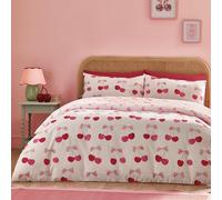 Catherine Lansfield Juego de Funda de edredón Reversible con Fundas de Almohada, diseño de Cerezas y Lazos, Color Rosa