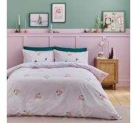 Catherine Lansfield Juego de Funda de edredón Reversible con Fundas de Almohada, diseño de Papá Noel Vintage, Color Rosa