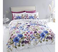 Catherine Lansfield Juego de Funda de edredón Reversible con Fundas de Almohada, diseño Floral, Color Blanco