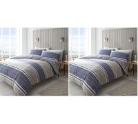 Catherine Lansfield Juego de Funda de edredón y Funda de Almohada Reversible con Rayas texturizadas, Color Azul (Paquete de 2)