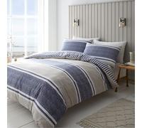 Catherine Lansfield Juego de Funda de edredón y Fundas de Almohada para Cama Doble, diseño de Rayas, Color Azul