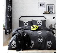 Catherine Lansfield Juego de Funda nórdica Reversible con Fundas de Almohada, diseño de Calaveras, Color Gris