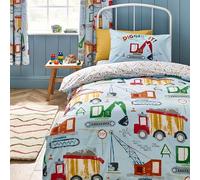 Catherine Lansfield Kids Digger Dreams - Juego de Funda de edredón Reversible con Fundas de Almohada, Color Azul