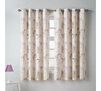 Catherine Lansfield Kids Happy Horses - Cortinas Totalmente Reversibles con Ojales de 167 x 183 cm, Dos Paneles, Color Crema