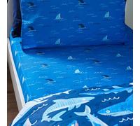 Catherine Lansfield Kids Jawsome Shark - Sábana Bajera Ajustable Individual, Color Azul Marino