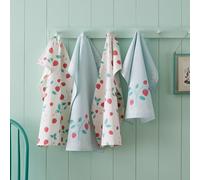 Catherine Lansfield Kitchen Strawberry Garden - Paños de Cocina (50 x 70 cm, 4 Unidades), Color Crema y Rojo