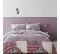 Catherine Lansfield Larsson Geo Juego de Funda de edred, Poliéster, Ciruela, Set edredón Doble