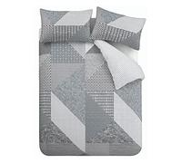 Catherine Lansfield Larsson Geo - Juego de Funda de edredón Reversible con Funda de Almohada, Color Gris