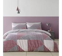 Catherine Lansfield Larsson Geo Plum - Juego de Funda nórdica 160 x 200 + 50 x 80 cm