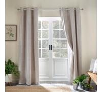 Catherine Lansfield Logan Stripe - Cortinas Forradas con Ojales de 167 x 137 cm, Dos Paneles, Color Natural