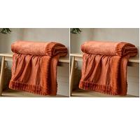 Catherine Lansfield Manta de Terciopelo y Piel sintética, 150 x 200 cm, Color Naranja Quemado (Paquete de 2)