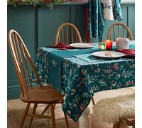 Catherine Lansfield Mantel de algodón de 137 x 178 cm, diseño navideño de Acebo y muérdago, Color Verde