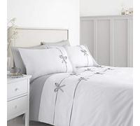 Catherine Lansfield Milo Bow Easy Care - Juego de Funda nórdica para Cama Doble, Color Blanco