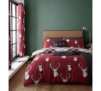 Catherine Lansfield Munro Stag Check Easy Care - Juego de edredón para Cama Doble, Color Rojo
