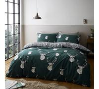 Catherine Lansfield Munro Stag Check Green Juego de Funda nórdica 200 x 200 + 2 (50 x 80)