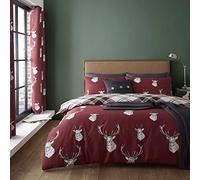 Catherine Lansfield Munro Stag Check Red Juego de Funda nórdica 200 x 200 + 2 (50 x 80)