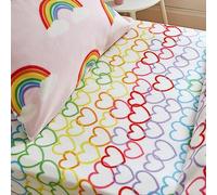 Catherine Lansfield Rainbow Hearts - Sábana Bajera Ajustable de Forro Polar para Cama Doble, Color Rosa
