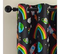 Catherine Lansfield Rainbow Rockets - Cortinas Totalmente Reversibles con Ojales de 167 x 183 cm, Dos Paneles, Color Negro