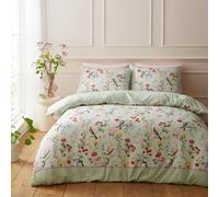 Catherine Lansfield RHS x Birds In Bloom So Soft - Juego de Funda de edredón con Fundas de Almohada, tamaño Super King, Color Verde