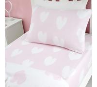 Catherine Lansfield Sábana Bajera de algodón Cepillado con Corazones para Cama Doble, Color Blanco y Rosa
