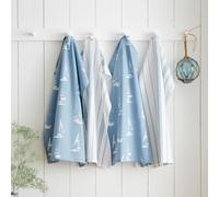 Catherine Lansfield Salcombe Boats - Paños de Cocina (algodón, 50 x 70 cm, 4 Unidades), Color Azul