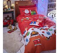 Catherine Lansfield Santa's Christmas Presents - Juego de Funda de edredón Reversible con Fundas de Almohada, Color Rojo