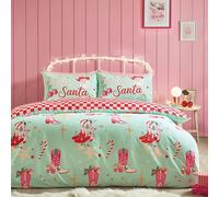 Catherine Lansfield Santa's Howdy Christmas - Juego de Funda de edredón Reversible con Funda de Almohada, Color Verde