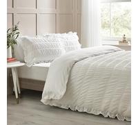 Catherine Lansfield Seersucker - Juego de Funda de edredón y Fundas de Almohada para Cama de Matrimonio Grande, Color Blanco