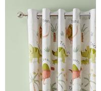 Catherine Lansfield Sleepy Dino - Cortinas Totalmente Reversibles con Ojales, 167 x 183 cm, Dos Paneles, Color Verde