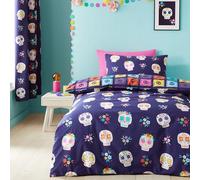 Catherine Lansfield Sugar Skull Fiesta - Juego de Funda de edredón Reversible con Fundas de Almohada, Color Morado