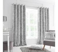 Catherine Lansfield Terciopelo aplastado Cortinas con Ojales, Tela, Plateado, W 66" x L 72" (1 Panels)