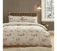 Catherine Lansfield Winter Friends Sherpa - Juego de Funda de edredón con Fundas de Almohada, tamaño King, Color Natural