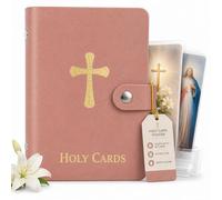 Catholic Holy Card Holder, Faux Leather Prayer Card Organizer with 40 Card Sleeves and Snap Closure, Pocket Holy Card Case for Mass, Daily Prayer, Memorial Cards and Religious Gifts (Beige,6PCS)