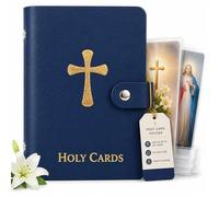 Catholic Holy Card Holder, Faux Leather Prayer Card Organizer with 40 Card Sleeves and Snap Closure, Pocket Holy Card Case for Mass, Daily Prayer, Memorial Cards and Religious Gifts (Dark Blue,1PCS)