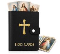 Catholic Holy Card Holder, Faux Leather Prayer Card Organizer with 40 Card Sleeves and Snap Closure, Pocket Holy Card Case for Mass, Daily Prayer, Memorial Cards and Religious Gifts (Black,1PCS)