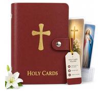 Catholic Holy Card Holder, Faux Leather Prayer Card Organizer with 40 Card Sleeves and Snap Closure, Pocket Holy Card Case for Mass, Daily Prayer, Memorial Cards and Religious Gifts (Brown,1PCS)