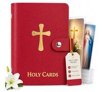 Catholic Holy Card Holder, Faux Leather Prayer Card Organizer with 40 Card Sleeves and Snap Closure, Pocket Holy Card Case for Mass, Daily Prayer, Memorial Cards and Religious Gifts (Red,4PCS)