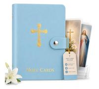 Catholic Holy Card Holder, Faux Leather Prayer Card Organizer with 40 Card Sleeves and Snap Closure, Pocket Holy Card Case for Mass, Daily Prayer, Memorial Cards and Religious Gifts (Ocean Blue,1PCS)