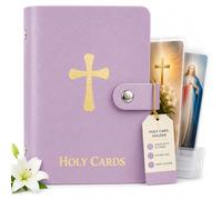 Catholic Holy Card Holder, Faux Leather Prayer Card Organizer with 40 Card Sleeves and Snap Closure, Pocket Holy Card Case for Mass, Daily Prayer, Memorial Cards and Religious Gifts (Violet,4PCS)