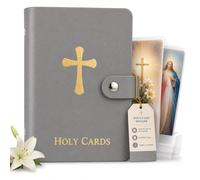 Catholic Holy Card Holder, Faux Leather Prayer Card Organizer with 40 Card Sleeves and Snap Closure, Pocket Holy Card Case for Mass, Daily Prayer, Memorial Cards and Religious Gifts (Gray,2PCS)