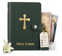 Catholic Holy Card Holder, Faux Leather Prayer Card Organizer with 40 Card Sleeves and Snap Closure, Pocket Holy Card Case for Mass, Daily Prayer, Memorial Cards and Religious Gifts (Green,6PCS)